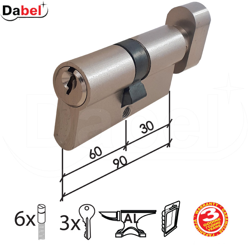 Slika proizvoda Cilindar sa dugmetom CL2036K Nikl 90mm(30-60)  3K DBP1 0106152