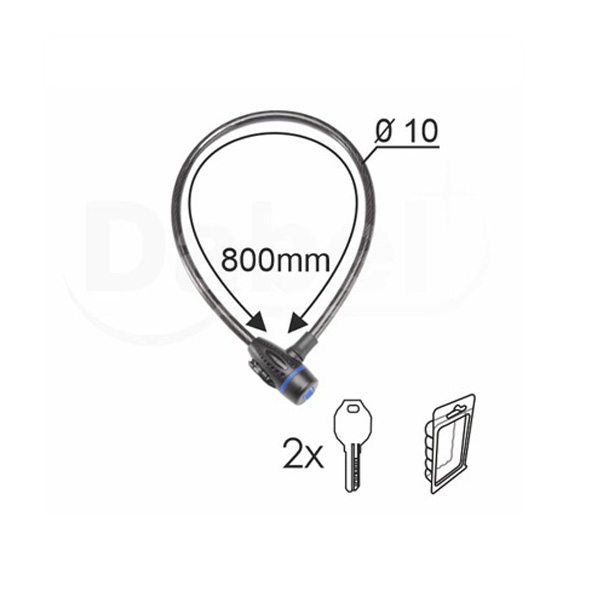 Slika proizvoda Brava za bicikl sa ključem spiralna BBK1 crna FU10x800mm 2K OPD (0709001)