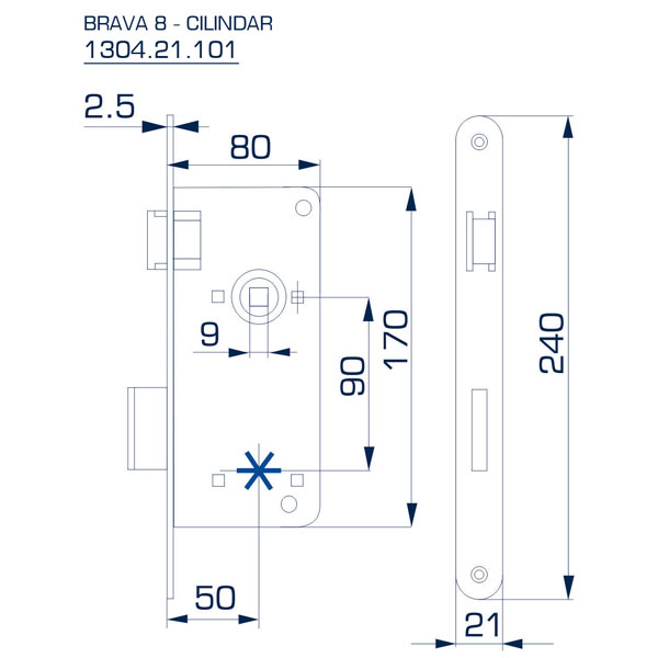 Slika proizvoda Brava 8 za cilindar 50x90(80x170)21 univerzalna