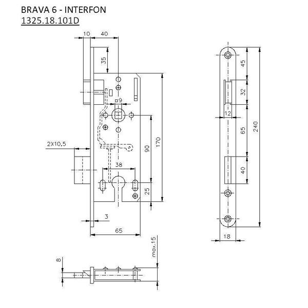 Slika proizvoda Brava 6 za interfon 40x90(65x170)18 sa polugom 132518101