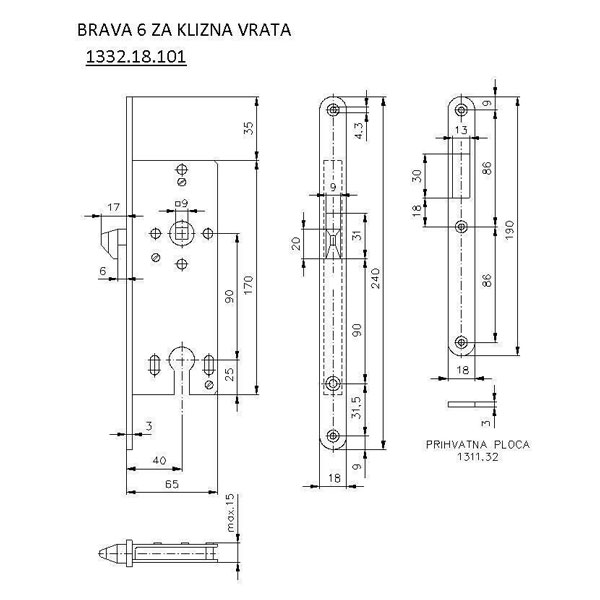 Slika proizvoda Brava 6 za klizna vrata 40x90(65x170)18