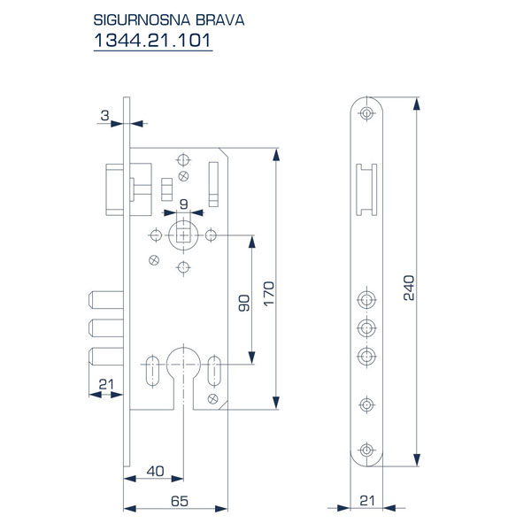 Slika proizvoda Brava 6 sigurnosna 40x90(65x170)21 za drvena vrata