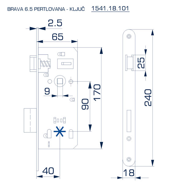Slika proizvoda Brava 6 pertlovana 40x90(65x170)18 sa ključem univerzalna
