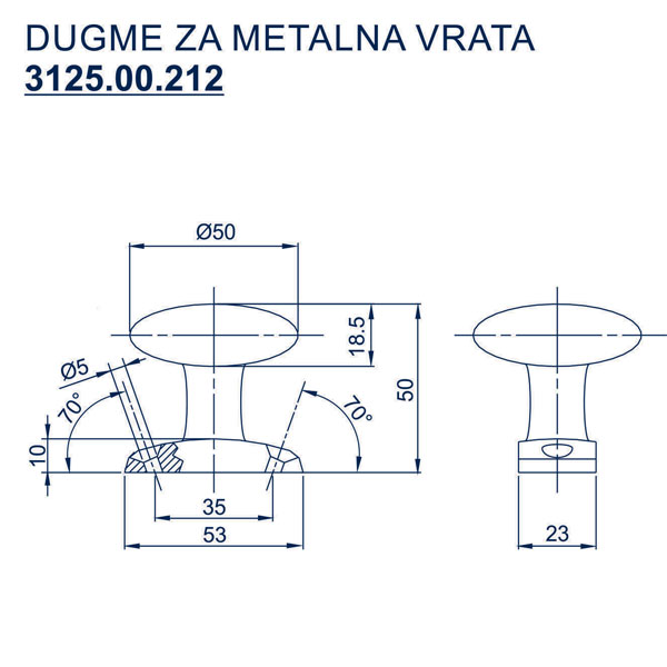 Slika proizvoda Dugme (rukohvat) za metalna vrata belo
