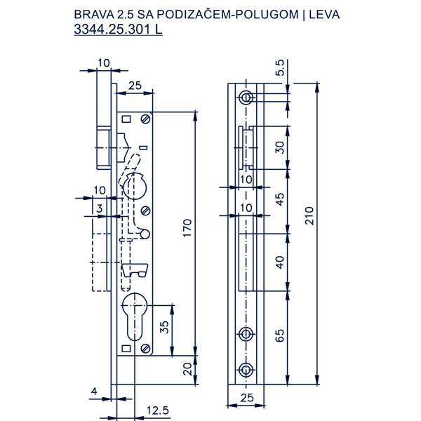 Slika proizvoda Brava 2.5 za interfon 12.5(25x170)25 sa podizačem - polugom LEVA