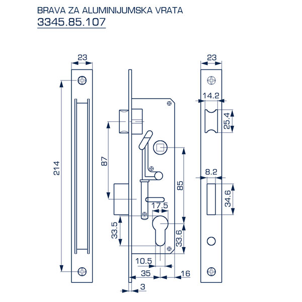 Slika proizvoda Brava za alumin. vrata 35x85(51)23 hrom