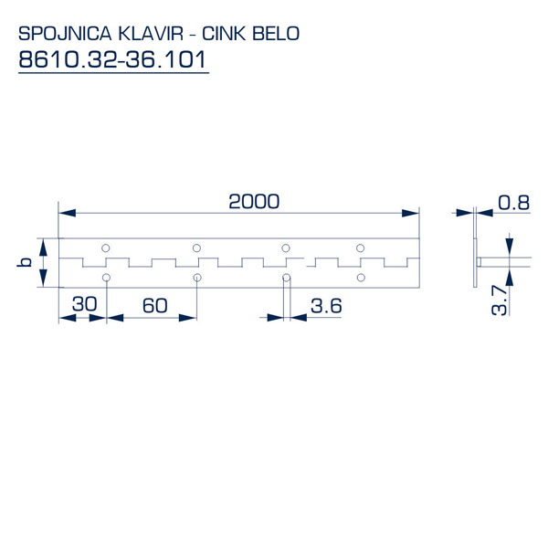 Slika proizvoda Klavir šarka 2m - cink belo 8610321012M