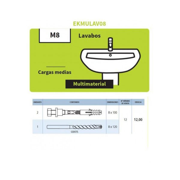 Slika proizvoda Easykit za montažu lavaboa M8 (EKMULAV08)